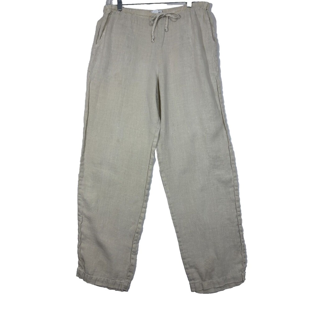 Chalet Linen Cropped Pants Womens M Beige‎ Drawstring Beachy Coastal Vacation